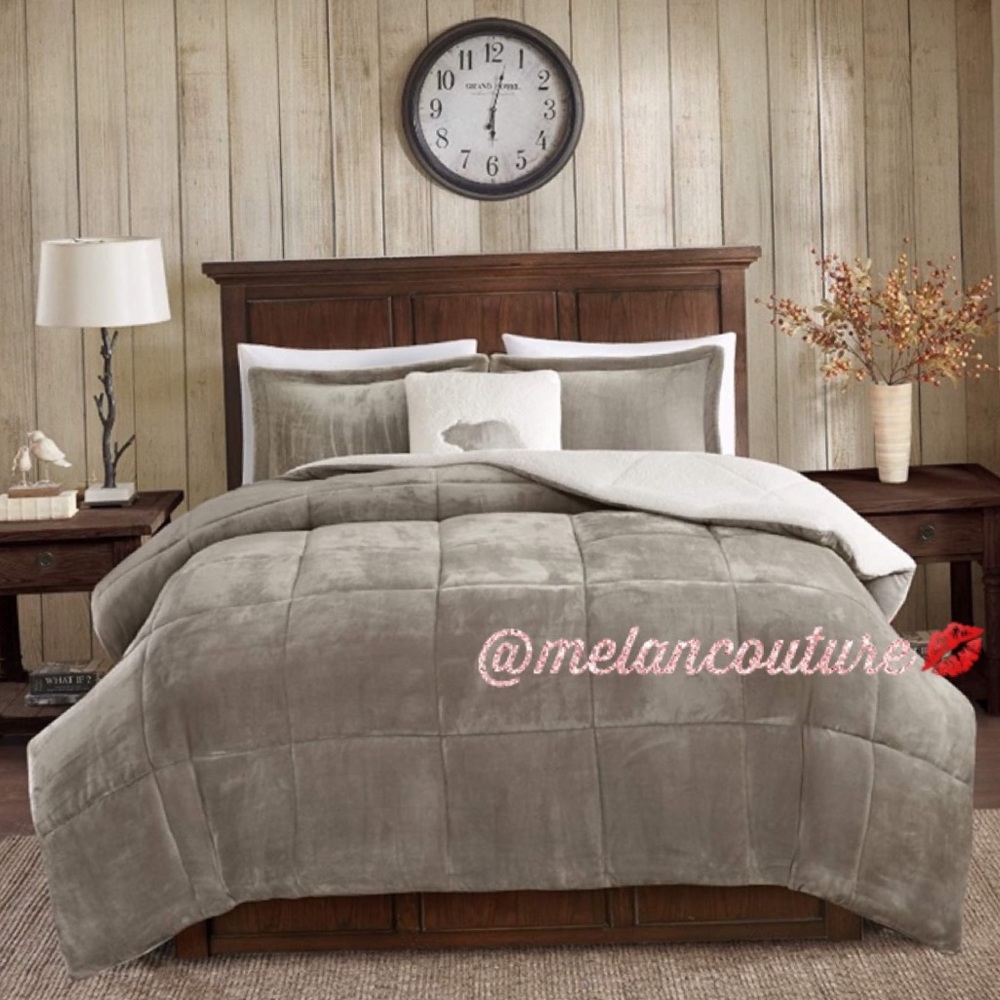 King Taupe Soft Plush Sherpa Comforter Sets - Picture 1 of 6